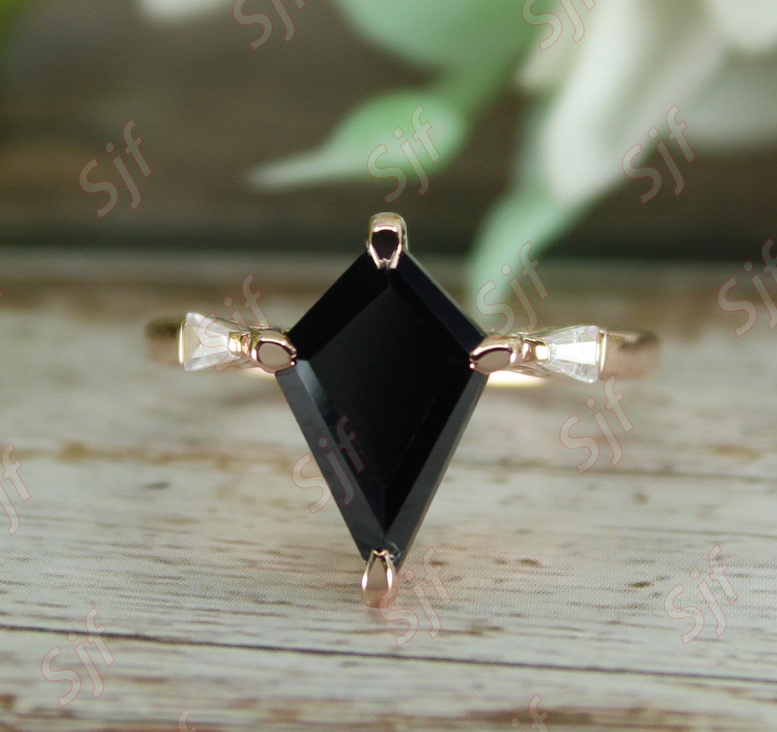 3.10Cts, Aaa Natürlicher Schwarzer Onyx Edelstein Ehering-Set, Vintage Art-Deco-Ring-Set, Stein Baguette Moissanite Ring-Set Für Sie von ChristianMint