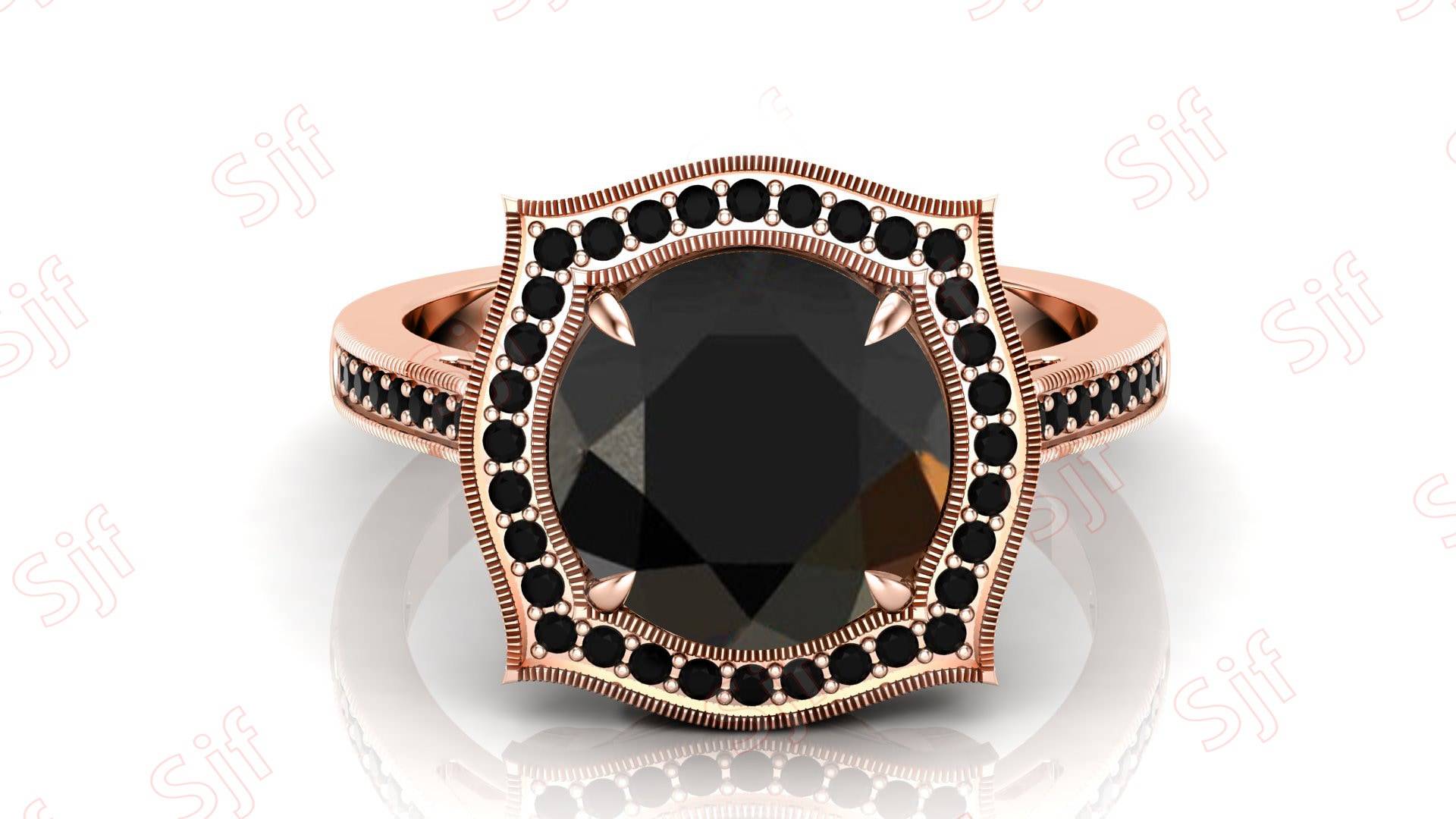 4.42Ct Vintage Natürlicher Schwarzer Onyx Ehering Für Sie, Schöner Spinal Verlobungsring, Dezember Geburtsstein, Art Deco Halo Ring von ChristianMint