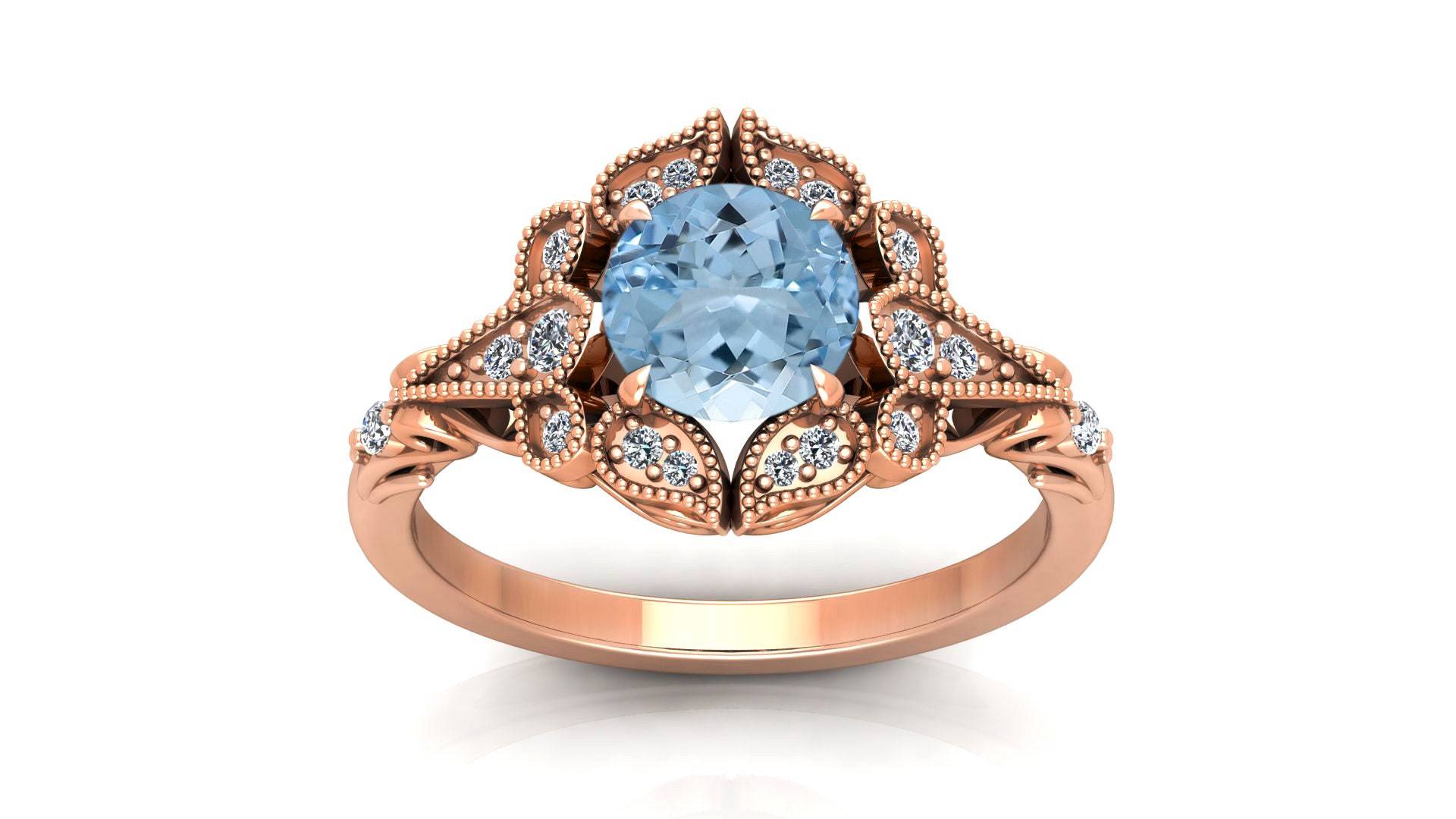 7.00 Aquamarin Rundschliff Ring Für Verlobung, Moissanite Ring, Vintage Art-Deco-Ring, Natur Inspirieren Aqua-Ring Frau von ChristianMint