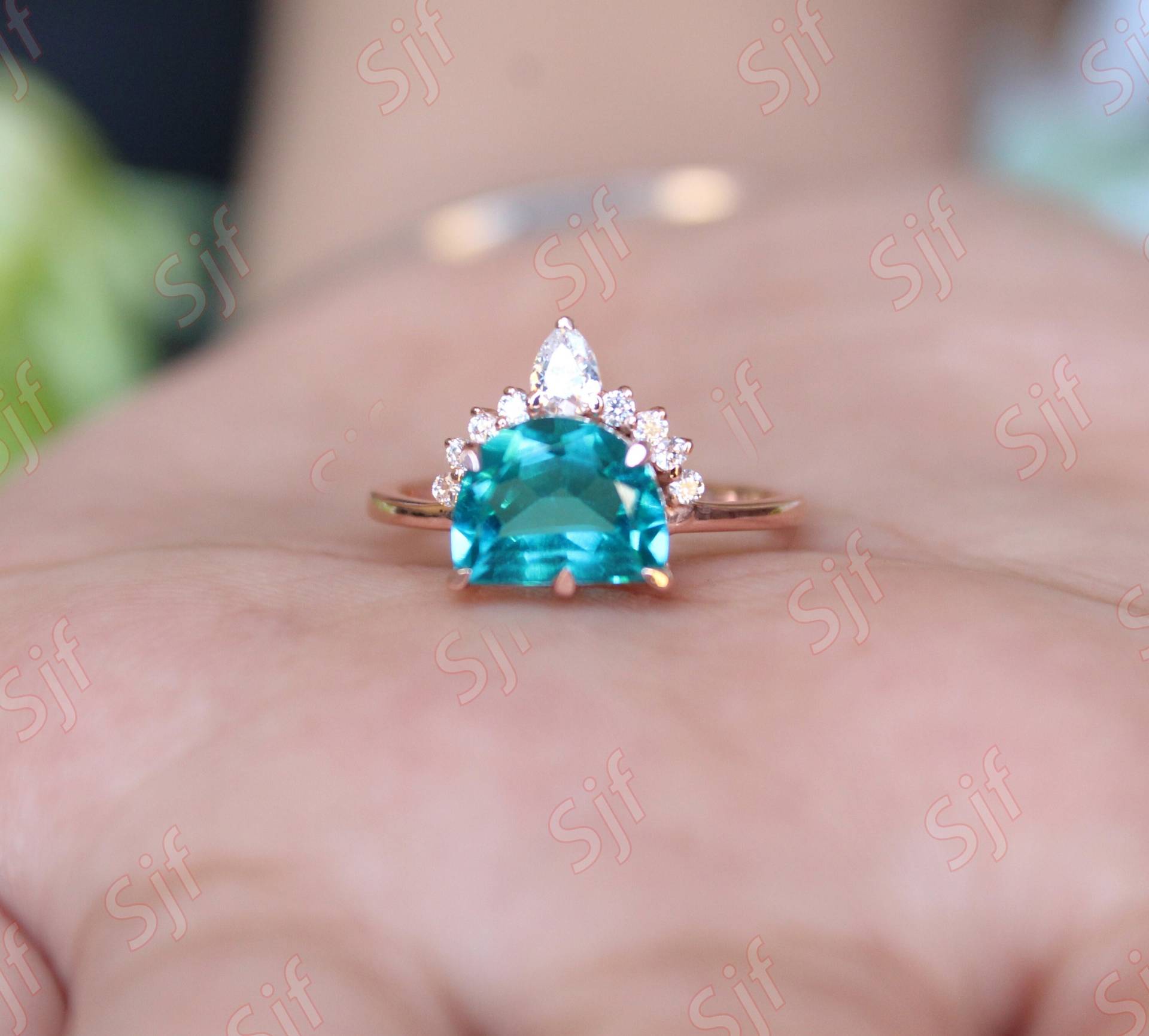 9x7mm D Form Paraiba Turmalin Edelstein Ehering, Verlobungsring Für Sie, Frauen Schmuck, Geburtsstein Ring, Statement Ring Der von ChristianMint