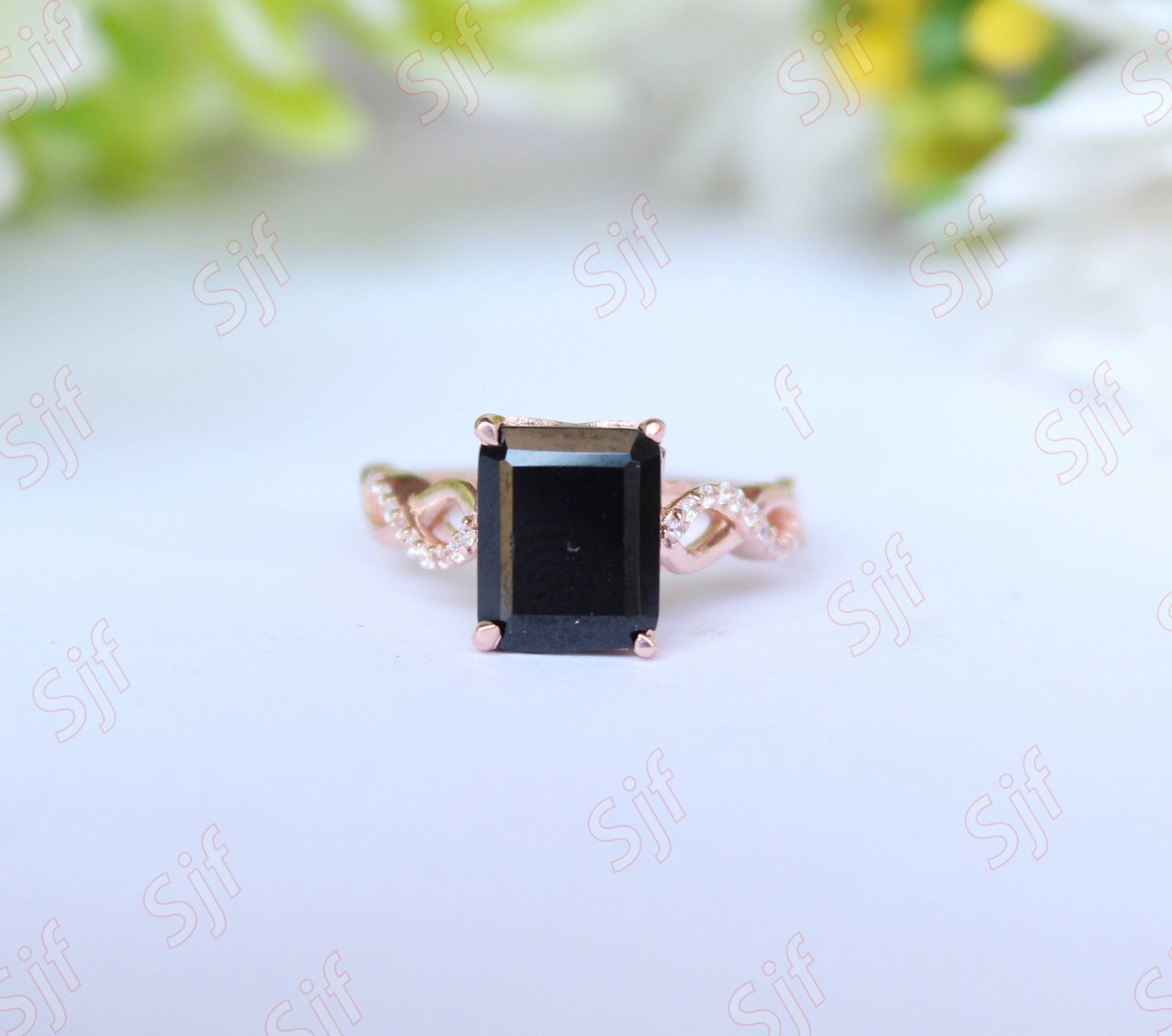 Aaa Natürliche Achteck Form Schwarzer Onyx Verlobungsring, Art Deco Braut Moissanite Ring, Stein Geschenk Für Valentinstag von ChristianMint