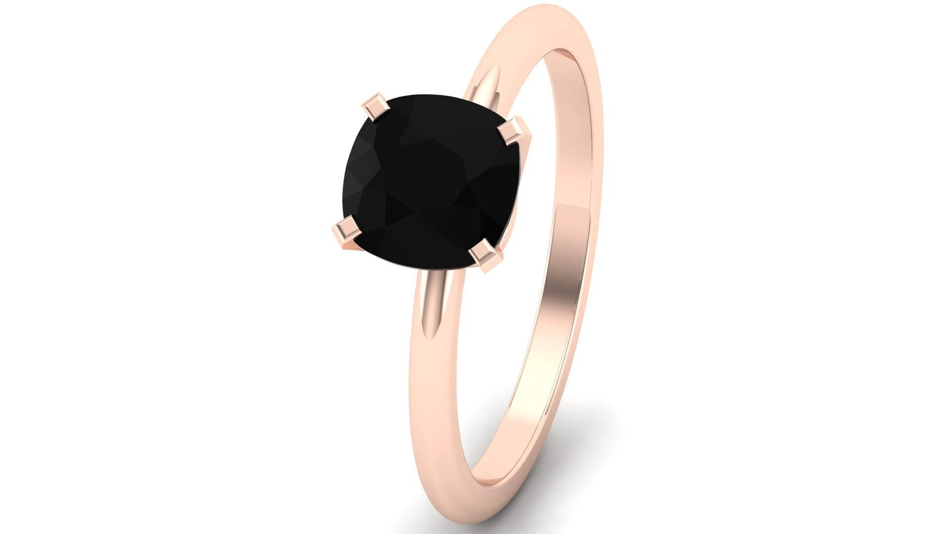 Cushion7, 00 Natürlicher Schwarzer Onyx Ehering, 14K Rose Gold Überzogener Verlobungsring, Vintage Art Deco Braut Solitärring, Geschenk Für Die Liebe von ChristianMint