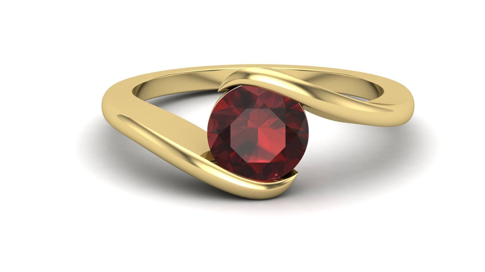 Granat Ring, Runder Natürlicher Verlobungsring Für Sie, Wunderschöner Solitär Birthstone Valentinstag Vorschlag Ring Sie von ChristianMint