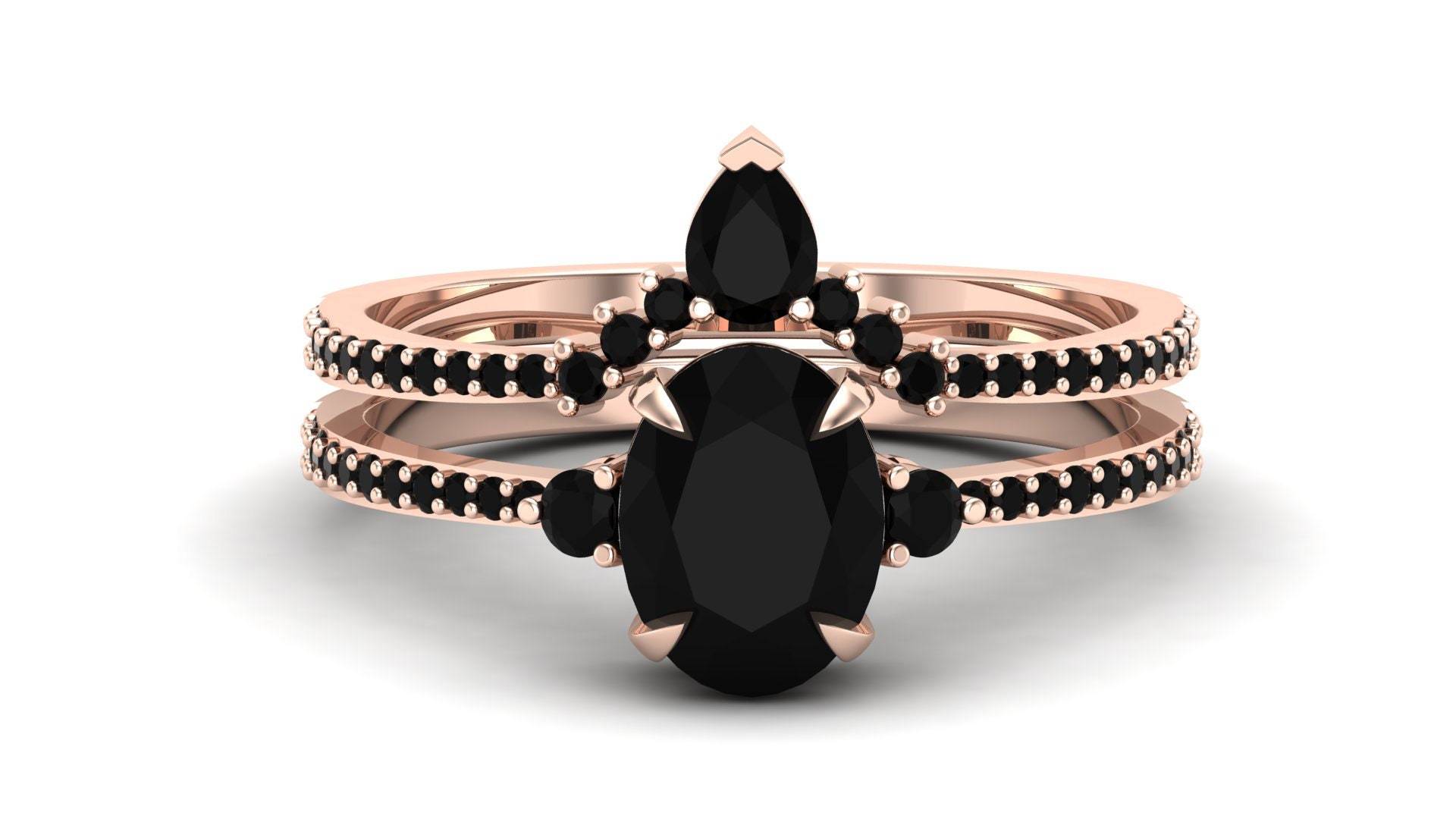 Natürliche Schwarze Onyx Edelstein Rose Gold Verlobungsring Set, Pave Set Moissanite Schwarz Spinal Ehering Brautring Für Frau Geschenk Natürliche Schwarze Onyx Edelstein Rose Gold Verlobungsring Set, Pave Set Moissanite Schwarz Spinal Ehering Brautring Für Frau Geschenk von ChristianMint