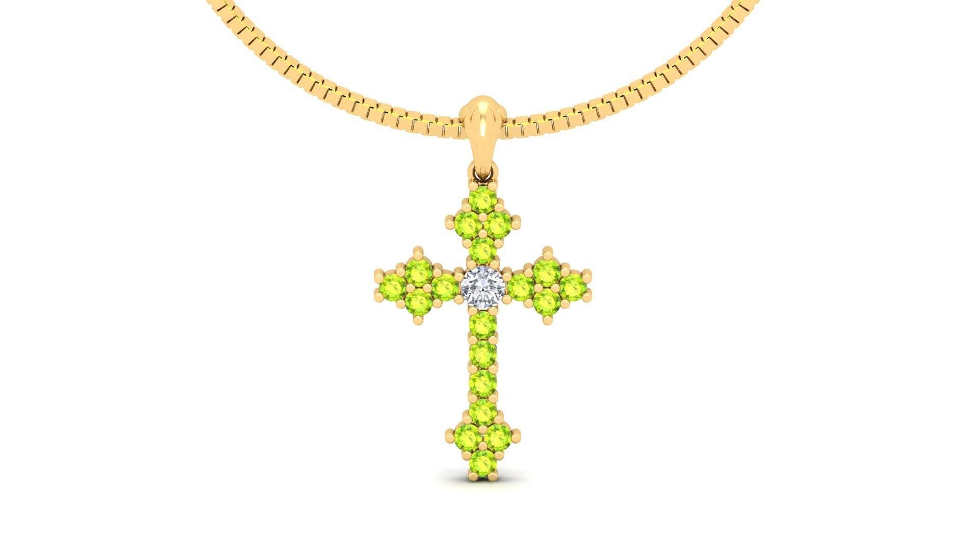 Natürlicher Weißer Topas & Peridot Kreuzanhänger, 18-Zoll-Box-Kette Mit Federverschluss-Anhänger, Silberner Religiöser Anhänger von ChristianMint