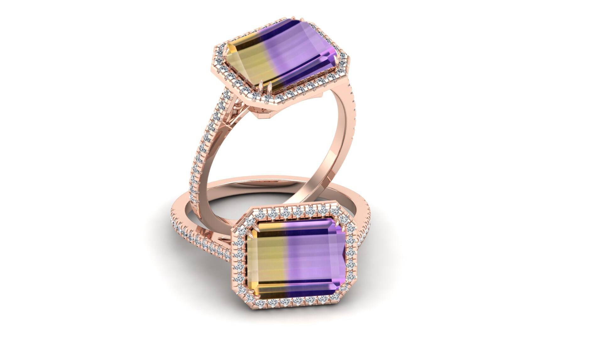 Oktagon 10 X 8 Mm Natürlicher Aaa Bio Farbe Ametrin Verlobungsring Halo, Edelstein Ring, Geschenk Für Weihnachten, Antique Pave Setting Ring Sie Oktagon 10 X 8 Mm Natürlicher Aaa Bio Farbe Ametrin Verlobungsring Halo, Edelstein Ring, Geschenk Für Weihnachten, Antique Pave Setting Ring Sie von ChristianMint
