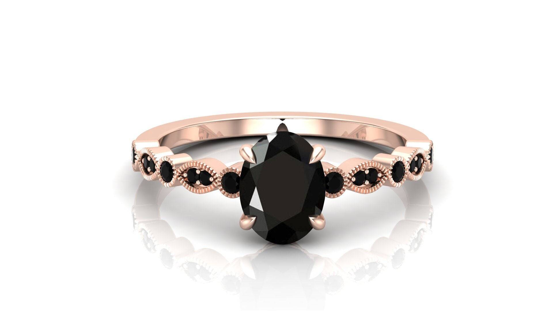 Oval 8x6mm Natürlicher Schwarzer Onyx-Verlobungsring, Schöne Solitär-Ehering Für Die Braut, Spinalring, Geschenk Weihnachten, Vorschlagsring von ChristianMint