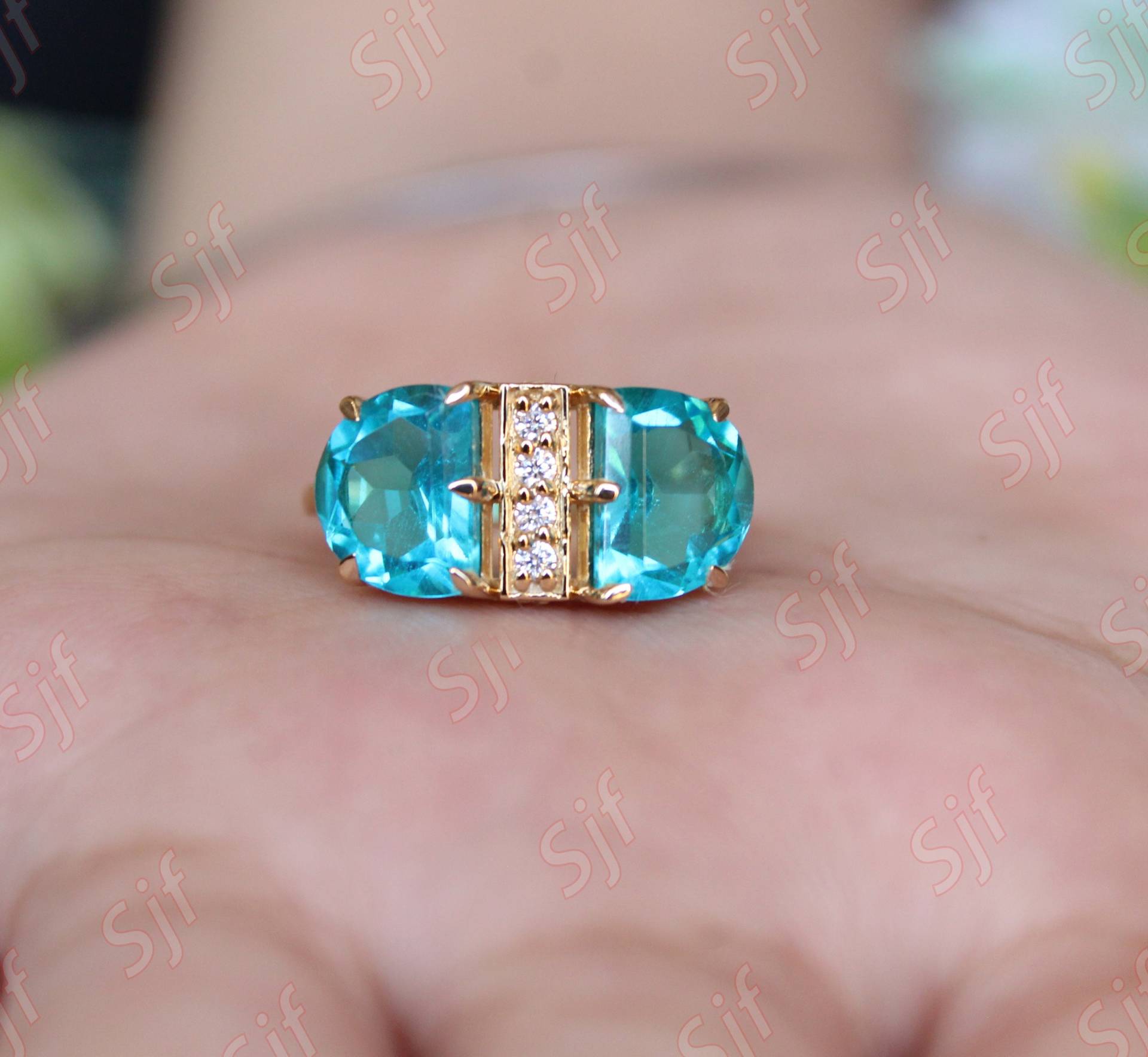 Paraiba Turmalin Ring Antike D-Form Edelstein-Verlobungsring, Geschenk Für Geburtstag, Schmuck, Doppel-D-stein Ring, Sie von ChristianMint