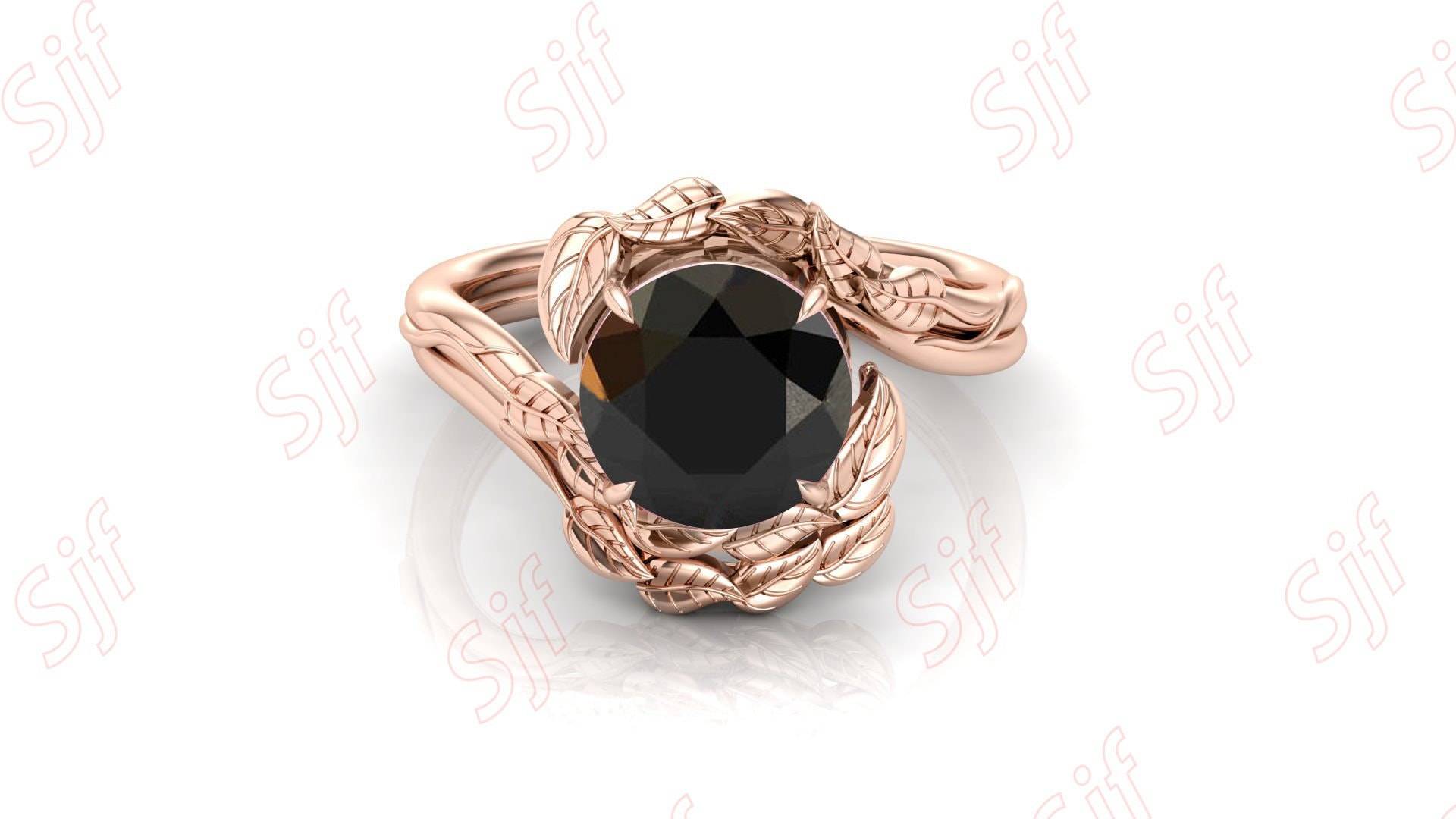 Schwarzer Onyx Ring, Schöner Runder Natürlicher Schwarzer Ehering, Antiker Blatt Natur Inspirierter Ring Für Geburtstagsgeschenk, Geschenk Mama von ChristianMint