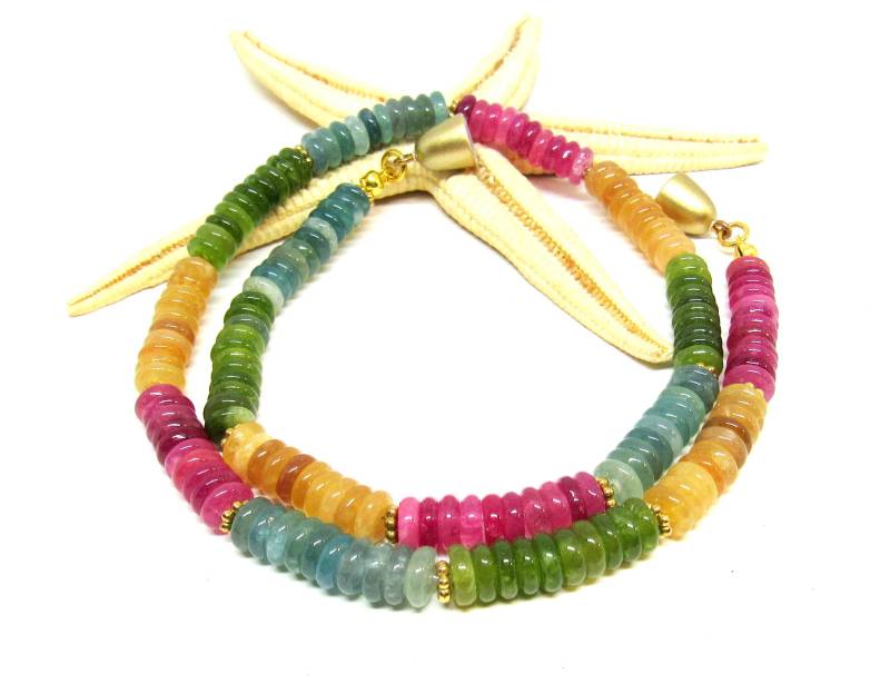 Turmalinkette, Bunt, Mineralien, Natursteine, Magnetveschluss, 44cm, Versandfertig, | Kette-0024 von ChristianeImkamp