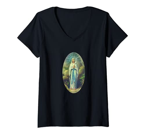 Damen Jungfrau Maria Lourdes Christliches Geschenk für Frauen und Mädchen T-Shirt mit V-Ausschnitt Damen Jungfrau Maria Lourdes Christliches Geschenk für Frauen und Mädchen T-Shirt mit V-Ausschnitt von Christians & Catholics Our Lady Gift Co.