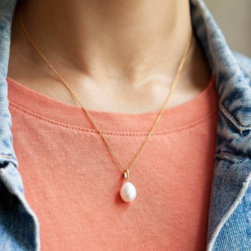 Natürliche Perlenkette Aus Vermeil-Gold, Süßwasserperlen-Anhänger, Oval Perlenschmuck von ChristinRanger
