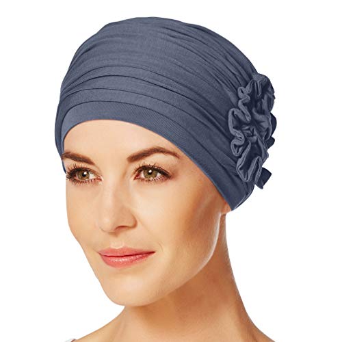 Christine Headwear Lotus Turban Damen Blau | Chemo Kopfbedeckung Damen | Kopftuch für Damen Mit Haarausfall | Chemo Mütze Damen Auf 95% Viskose Bambus 5% Elasthan von Christine Headwear