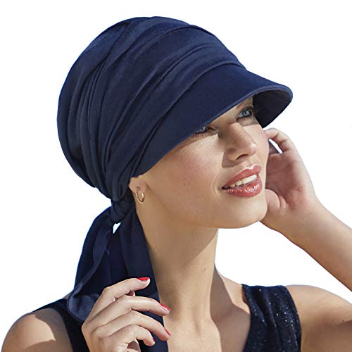 Christine Headwear Drapierte Onkokappe aus Baumwolle mit Visier und Sonnenschutz Index 50+ für Frauen, Behandlung mit Chemotherapie (Dunkelblau) von Christine Headwear