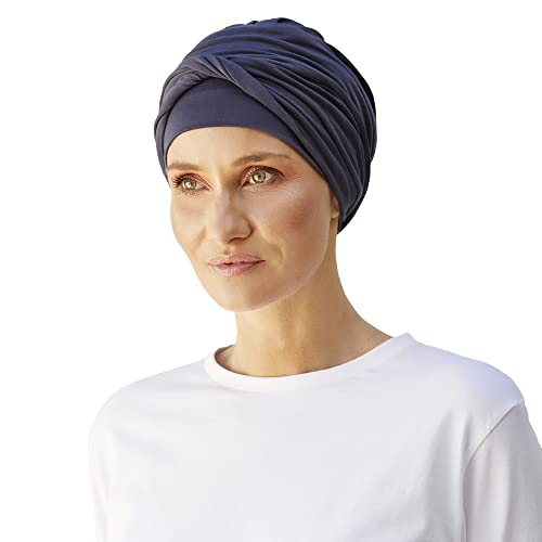 Christine Headwear Shakti Turban Damen Blau | Chemo Kopfbedeckung Damen | Kopftuch für Damen Mit Haarausfall | Chemo Mütze Damen Auf 95% Viskose Bambus 5% Elasthan von Christine Headwear