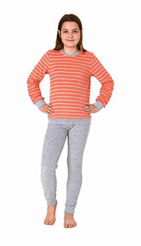 Mädchen Frottee Pyjama Langarm mit Bündchen Schlafanzug mit Herz - Motiv - 65498, Farbe:rot, Größe:122-128 von Christine Designer