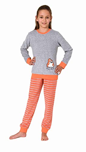 Mädchen Frottee Schlafanzug Langarm Pyjama mit Bündchen und niedlicher Pinguin-Stickerei, Farbe:rot, Größe:128 von Christine Designer
