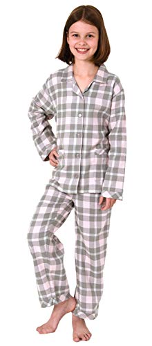 Mädchen Flanell Pyjama Langarm Schlafanzug kariert mit Knopfleiste - 291 401 15 556, Farbe:rosa, Größe:140 von Bhgytec