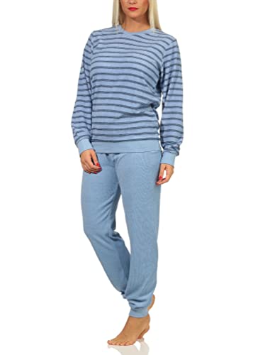 Mädchen Frottee Pyjama Langarm Schlafanzug mit Bündchen in Streifenoptik - 212 401 13 801, Farbe:hellblau, Größe:158-164 von Christine Designer