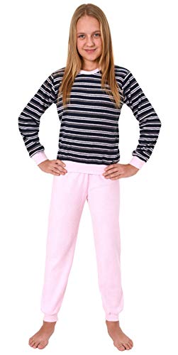 Mädchen Frottee Pyjama Langarm Schlafanzug mit Bündchen in Streifenoptik - 291 401 13 569, Farbe:rosa, Größe:158/164 von Normann
