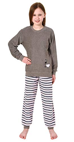 Mädchen Frottee Pyjama Langarm mit Bündchen Schlafanzug mit Herz - Motiv - 291 401 13 570, Farbe:grau, Größe:158/164 von Christine Designer