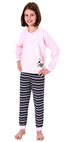 Mädchen Frottee Pyjama Langarm mit Bündchen Schlafanzug mit Herz - Motiv - 291 401 13 570, Farbe:rosa, Größe:122/128 von Christine Designer