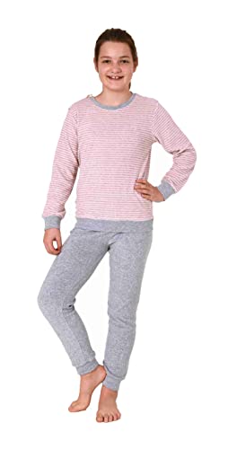 Mädchen Frottee Pyjama Langarm mit Bündchen Schlafanzug mit Herz - Motiv - 65498, Farbe:Ringel klein rosa, Größe:158-164 von Christine Designer