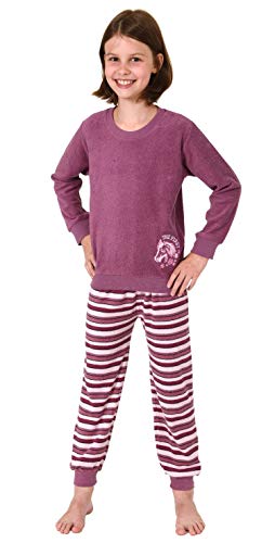 Christine Mädchen Frottee Pyjama Schlafanzug Langarm mit Bündchen und Pferd als Motiv - 291 13 571, Farbe:Beere, Größe:122/128 von Christine