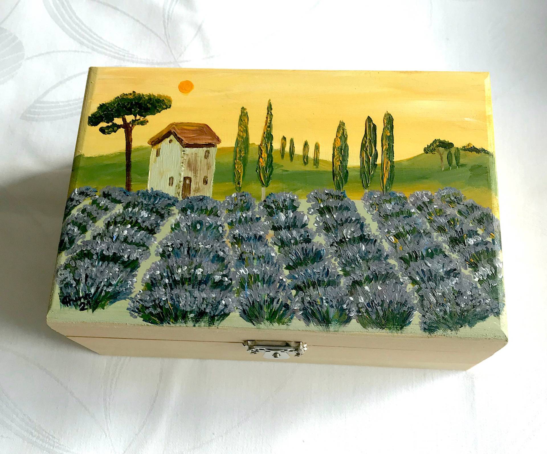Holzbox Lavendel in Der Provence Holzkiste Schmuckkasten Erinnerungskiste Keepsakebox Erinnerung Kiste Box Südfrankreich Holzkasten Wohndeko von ChristineHuwerArt