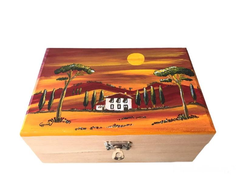 Holzbox Toskana Rot Holzkiste Schatulle Schmuckkasten Andenkenbox Schmuckschatulle Aufbewahrungskiste Aufbewahrung Ordnung Geschenkidee Deko von ChristineHuwerArt