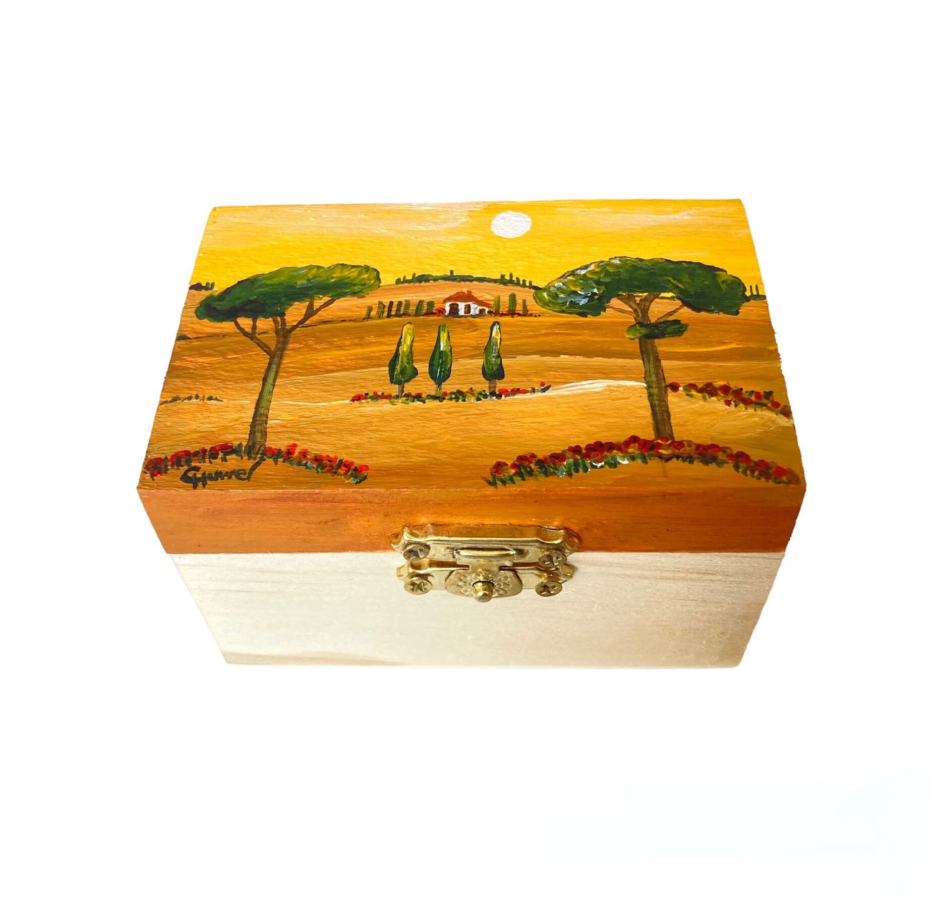 Holzkästchen Toskana Holzbox Schmuckkästchen Toscana Toskanabilder Mohn Blume Schmuckkasten Schmuck Holzkiste Holzkasten Crete Senesi Siena von ChristineHuwerArt