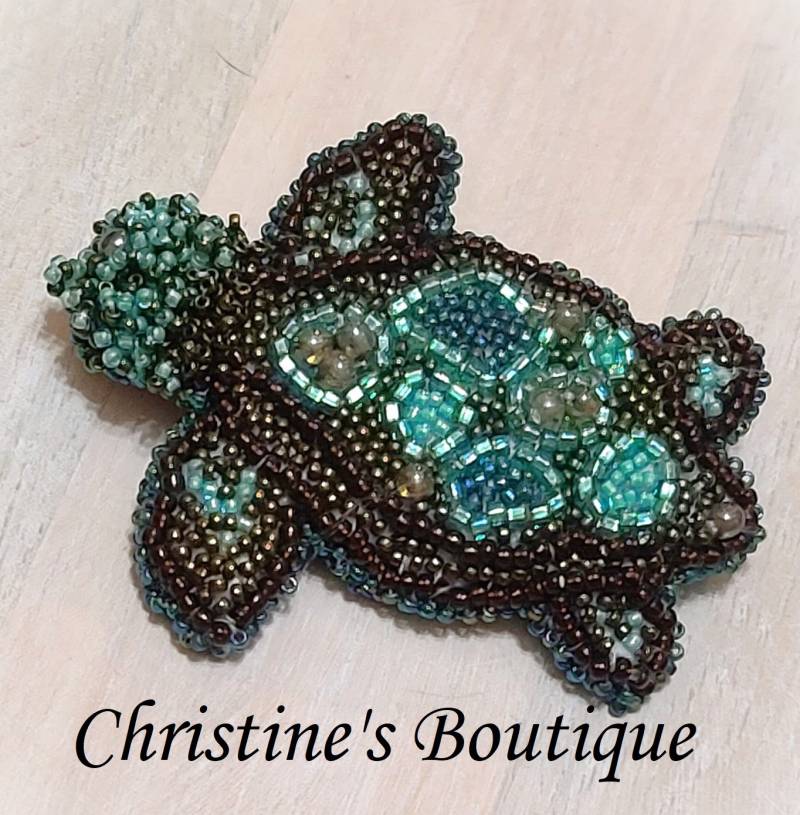 Handgemachte Bead Embroidery Schildkröte Pin Entworfen Von Christine von ChristinesBoutique1