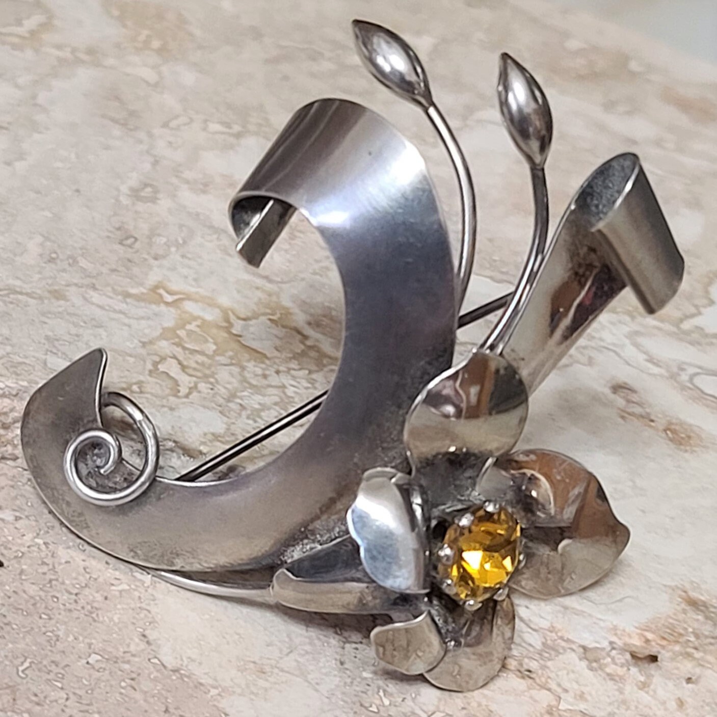 Vintage Art Deco Signierte Sterling Pin Brosche Mit Gelben Zacken Strass von ChristinesBoutique1