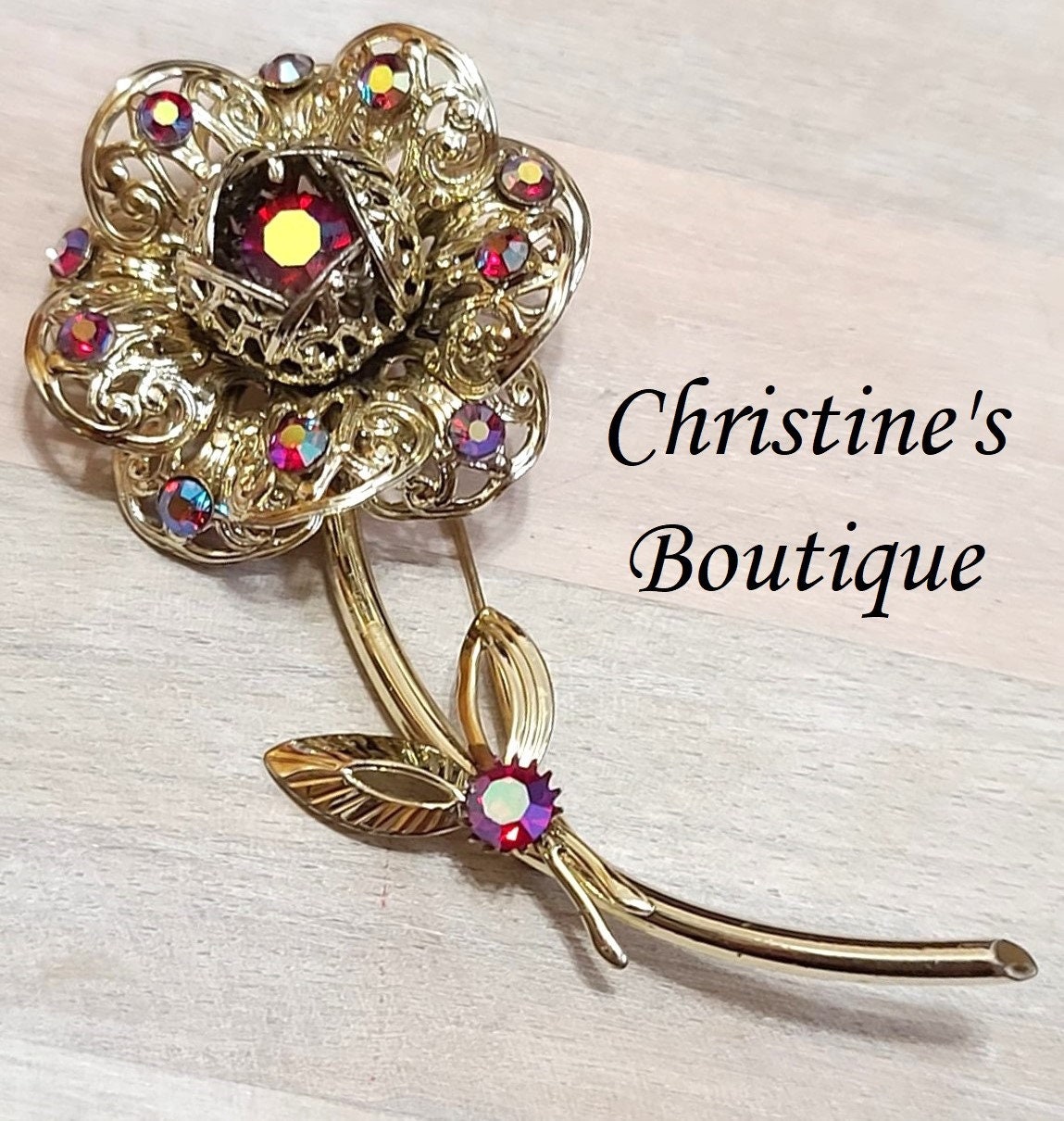 Vintage Sarah Coventry Rose Mit Aurora Borealis Strass Große Pin Brosche Wunderschöner Zustand 4 "Langer Hut Mantel von ChristinesBoutique1