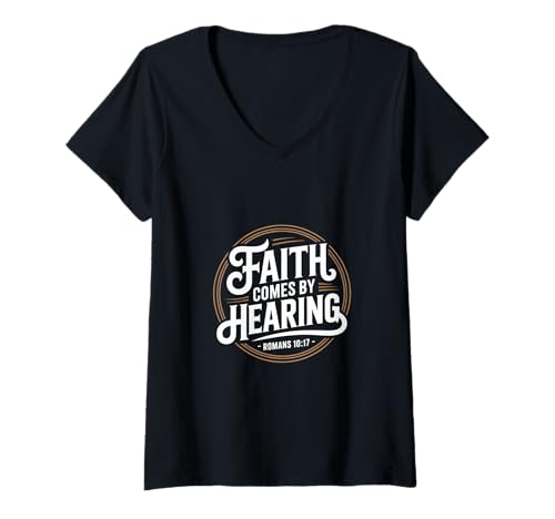 Damen Christlich Glaube Kommt Durch Hoeren Roemer 10 17 T-Shirt mit V-Ausschnitt Damen Christlich Glaube Kommt Durch Hoeren Roemer 10 17 T-Shirt mit V-Ausschnitt von Christlich Bibelvers Glaube Hoeren Roemer