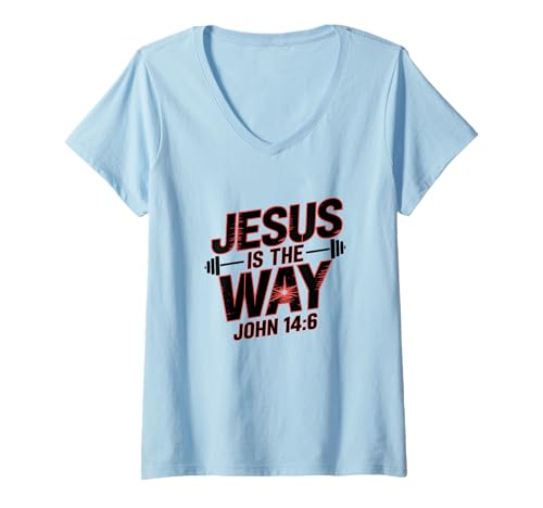 Damen Jesus is The Way John 14:6 Fitness T-Shirt mit V-Ausschnitt Damen Jesus is The Way John 14:6 Fitness T-Shirt mit V-Ausschnitt von Christlich Fitness Motiviert Aktiv