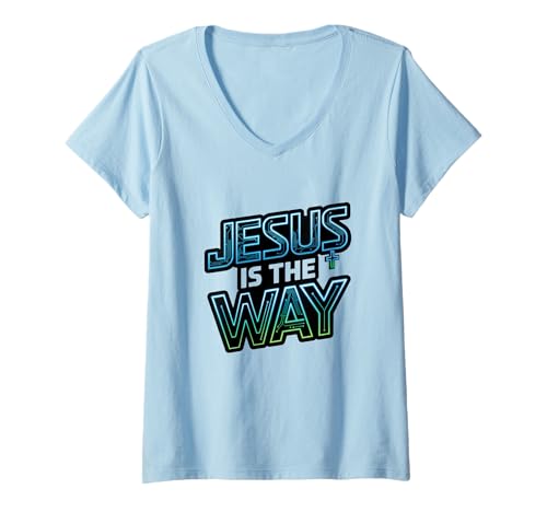 Damen Jesus Ist Der Weg Futuristisch Tech T-Shirt mit V-Ausschnitt Damen Jesus Ist Der Weg Futuristisch Tech T-Shirt mit V-Ausschnitt von Christlich Futuristisch Tech Digital