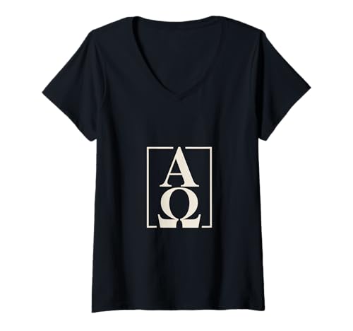 Damen Alpha Omega Christlich Symbol Glaube Jesus T-Shirt mit V-Ausschnitt Damen Alpha Omega Christlich Symbol Glaube Jesus T-Shirt mit V-Ausschnitt von Christlich Glaube Alpha Omega Bibel Verse Zeichen