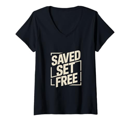 Damen Christlich Glaube Saved Set Free Freiheit Erloest T-Shirt mit V-Ausschnitt Damen Christlich Glaube Saved Set Free Freiheit Erloest T-Shirt mit V-Ausschnitt von Christlich Glaube Freiheit Erloest Vergeben