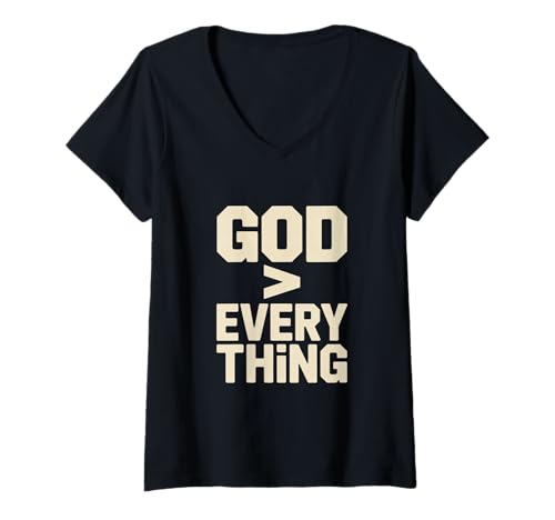 Damen Gott Groesser Als Alles Christlich Bibelvers Glauben T-Shirt mit V-Ausschnitt von Christlich Glaube Kreuz Bibel Vers Hoffnung