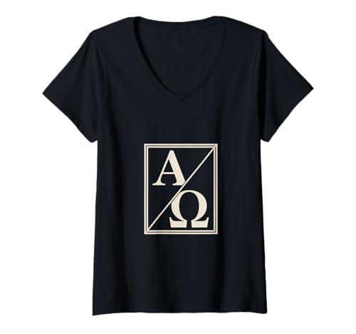 Damen Alpha Omega Christlich Symbol Glaube Jesus Kreuz T-Shirt mit V-Ausschnitt Damen Alpha Omega Christlich Symbol Glaube Jesus Kreuz T-Shirt mit V-Ausschnitt von Christlich Glaube Symbol Kreuz Bibel Verse