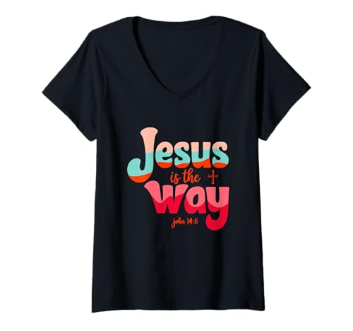 Damen Jesus is The Way John 14:6 Pastell Gradient T-Shirt mit V-Ausschnitt Damen Jesus is The Way John 14:6 Pastell Gradient T-Shirt mit V-Ausschnitt von Christlich Gradient Pastell Spirituell