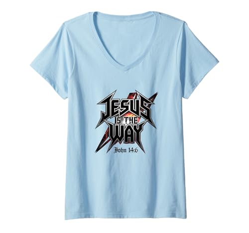 Damen Jesus Ist Der Weg John 14:6 T-Shirt mit V-Ausschnitt Damen Jesus Ist Der Weg John 14:6 T-Shirt mit V-Ausschnitt von Christlich Rock Fett Design