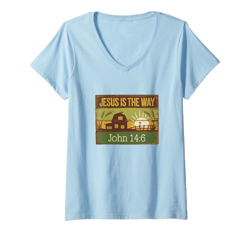 Damen Jesus Ist Der Weg Johannes 14:6 T-Shirt mit V-Ausschnitt Damen Jesus Ist Der Weg Johannes 14:6 T-Shirt mit V-Ausschnitt von Christlich Rustikal Western Country Stil