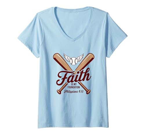 Damen Bibelverse Christlicher Baseball Spieler T-Shirt mit V-Ausschnitt Damen Bibelverse Christlicher Baseball Spieler T-Shirt mit V-Ausschnitt von Christliche Baseball Spieler Sport Bibelverse