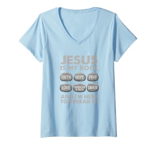 Damen Jesus Ist Mein Fels Christliche Bibel Spruch Shirt T-Shirt mit V-Ausschnitt Damen Jesus Ist Mein Fels Christliche Bibel Spruch Shirt T-Shirt mit V-Ausschnitt von Christliche Bibel Glaube Jesus Fels