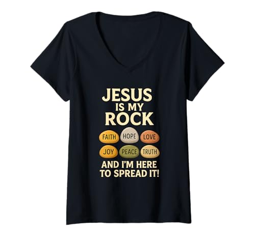 Damen Jesus Ist Mein Fels Christliche Bibel Spruch Shirt T-Shirt mit V-Ausschnitt Damen Jesus Ist Mein Fels Christliche Bibel Spruch Shirt T-Shirt mit V-Ausschnitt von Christliche Bibel Glaube Jesus Fels