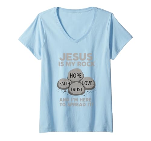 Damen Jesus Ist Mein Fels Christliche Bibel Spruch Shirt T-Shirt mit V-Ausschnitt Damen Jesus Ist Mein Fels Christliche Bibel Spruch Shirt T-Shirt mit V-Ausschnitt von Christliche Bibel Glaube Jesus Fels
