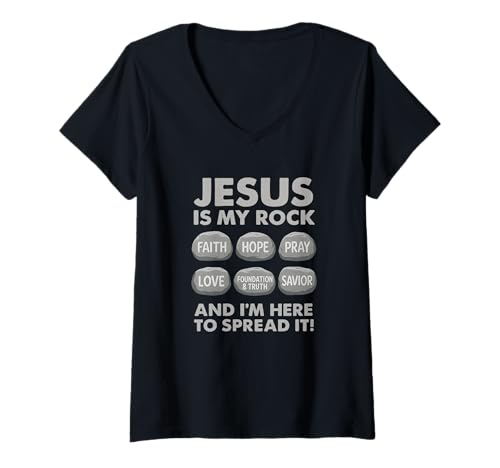 Damen Jesus Ist Mein Fels Christliche Bibel Spruch Shirt T-Shirt mit V-Ausschnitt Damen Jesus Ist Mein Fels Christliche Bibel Spruch Shirt T-Shirt mit V-Ausschnitt von Christliche Bibel Glaube Jesus Fels