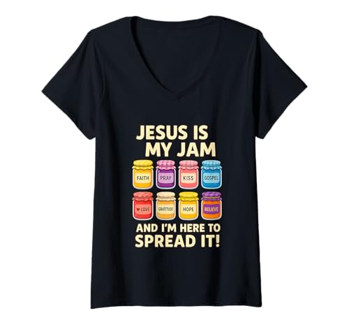Damen Jesus is My Jam Lustiges Christliches Glauben Shirt T-Shirt mit V-Ausschnitt Damen Jesus is My Jam Lustiges Christliches Glauben Shirt T-Shirt mit V-Ausschnitt von Christliche Bibelvers Glaube Geschenk
